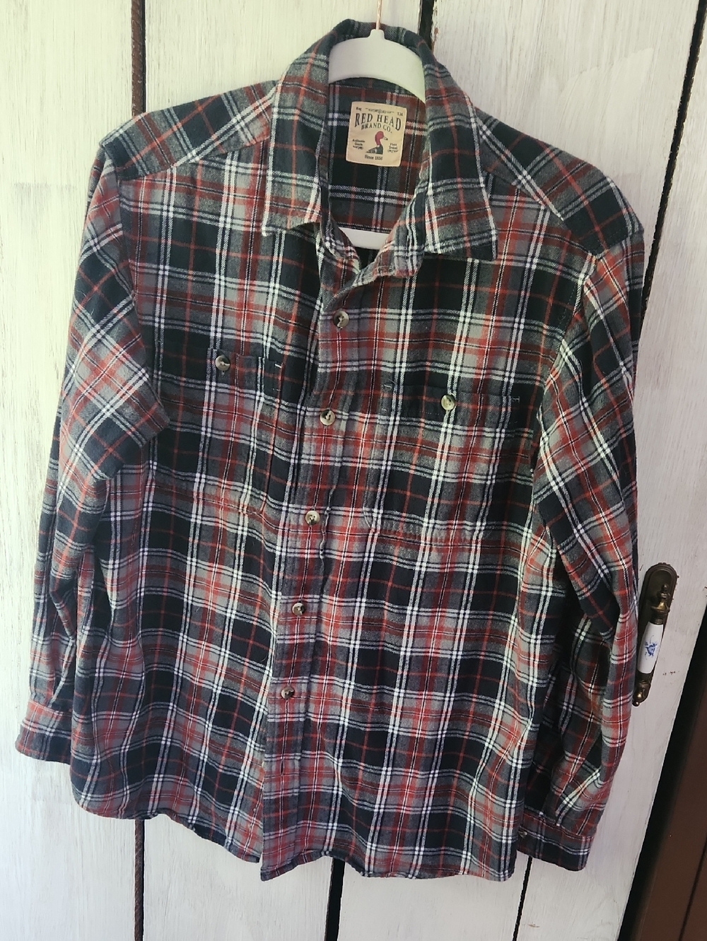Redhead Brand Co. Plaid Flannel Button Down Shirt Mens Size Medium Navy Red